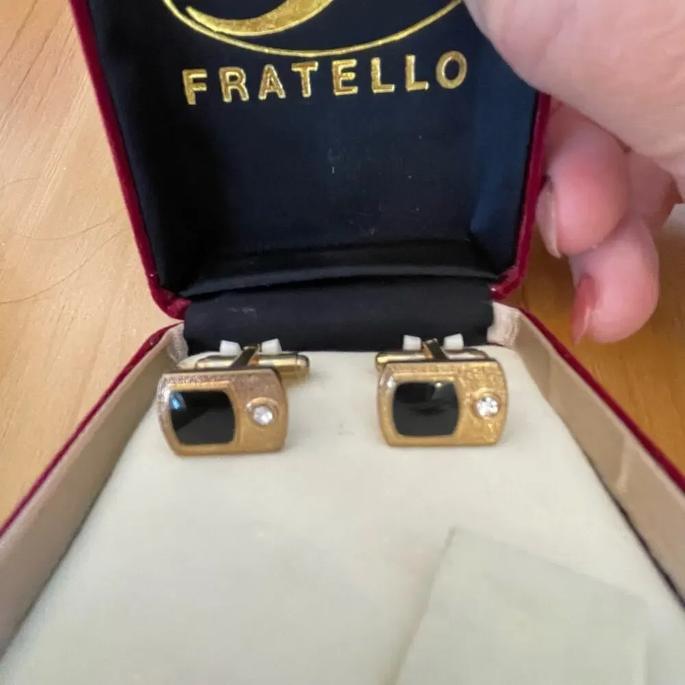 Fratello cufflink and tie bar alligator clasp pin black gold